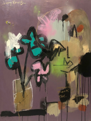 Catching Feelings (Losing Track of Time)  - 30" x 40"  Acrylic, aerosol and oil stick on canvas, 2019