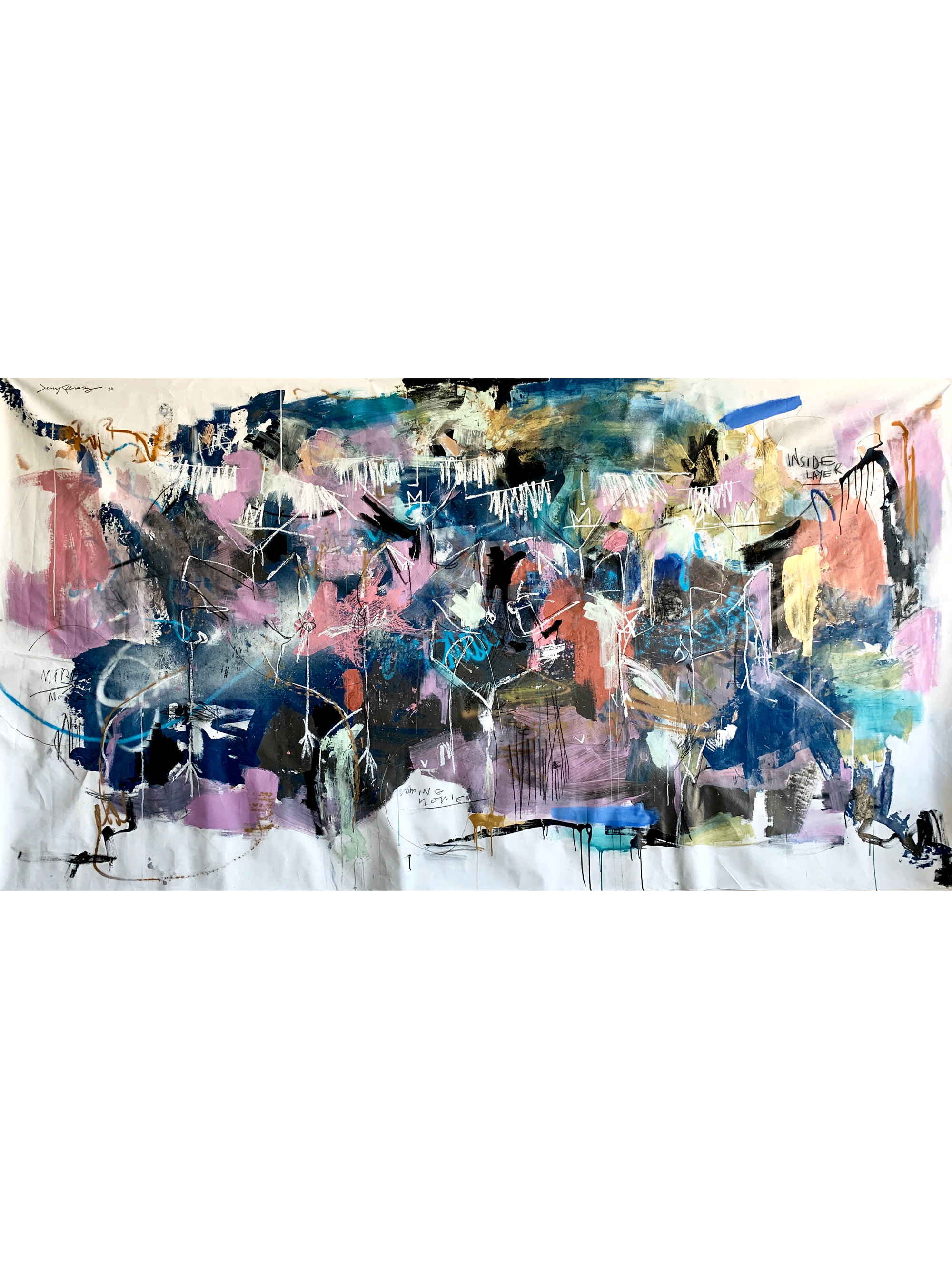 Coming Home 7' x 9' - 2020 - Acrylic, aerosol and charcoal on canvas